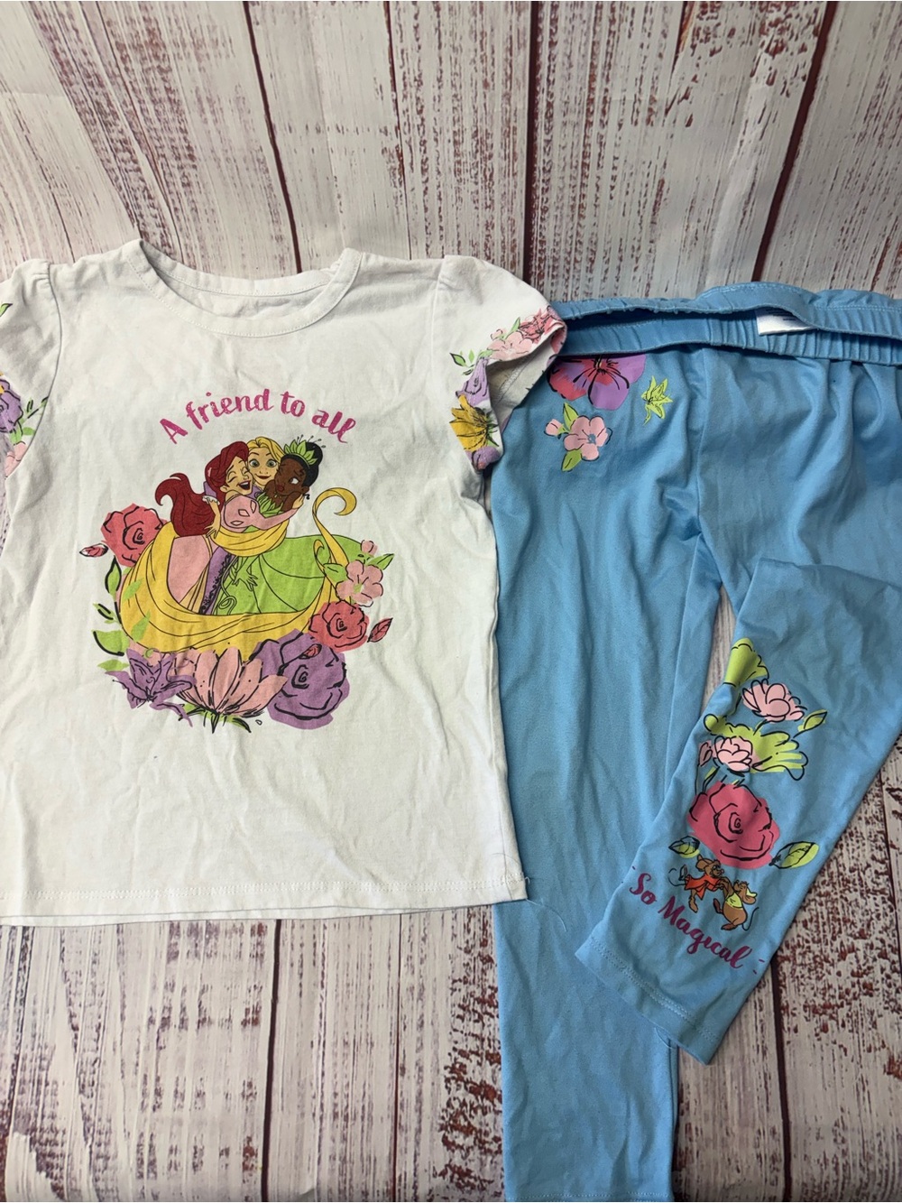 Girls White & Blue Princess Floral Pajama Set - So Magical